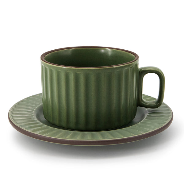 Green Cappuccino Cups and Saucers - Set of 4