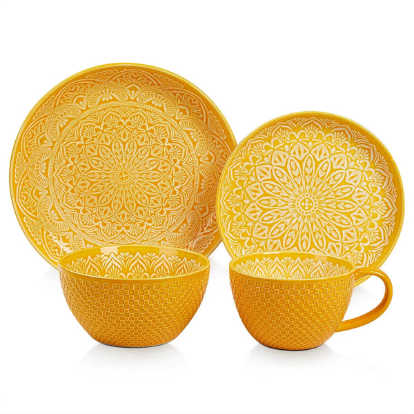 4-Piece Handmade Yellow Mandala Cameo Cover Colorful Tableware Set