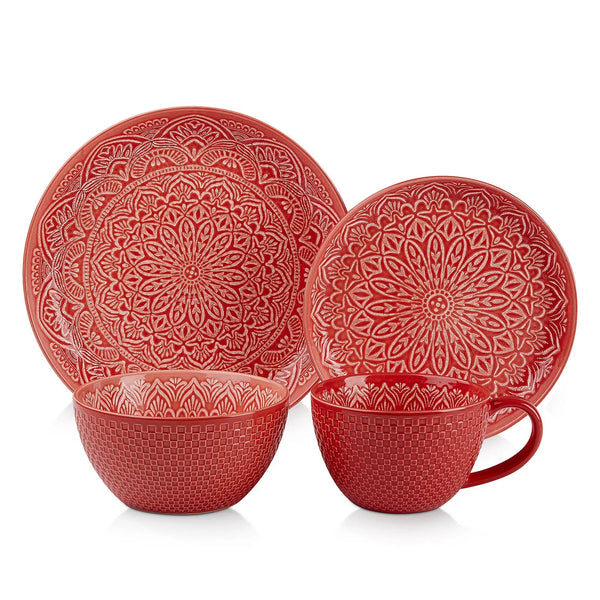 4-Piece Red Mandala Cameo Cover Colorful Tableware Set