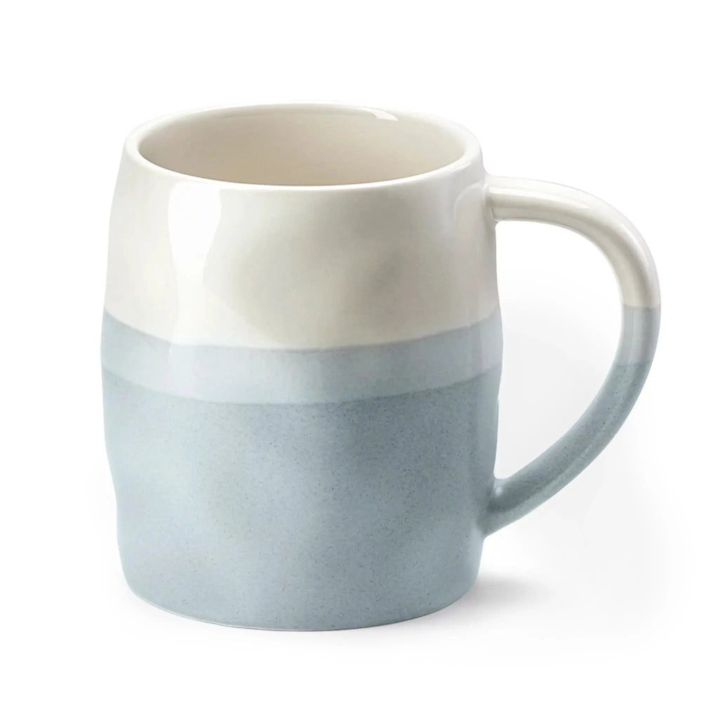 14 oz Coffee Mug, Large Handle Ceramic Coffee Mug , Light Blue & White