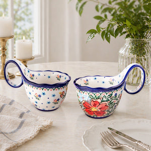 Hibiscus Polish Floral Soup Bowl with Handle - Set of 1