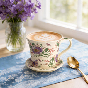 Floral Latte Cup and Saucer - Set of 1
