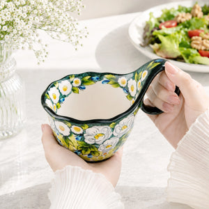 Lavender Polish Floral Soup Bowl with Handle - Set of 1