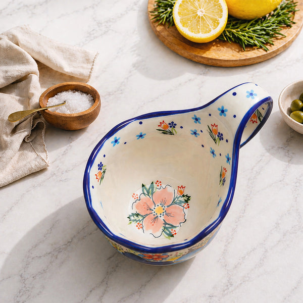 Hibiscus Polish Floral Soup Bowl with Handle - Set of 1