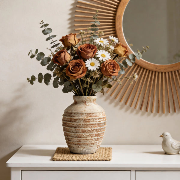 Distressed Embossed Jar Vase - Set of 1