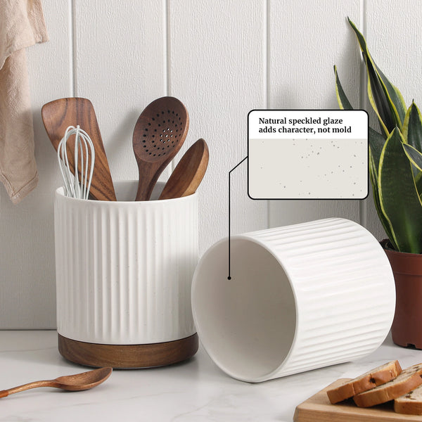 Rotating Ceramic Utensil Holder with Divider