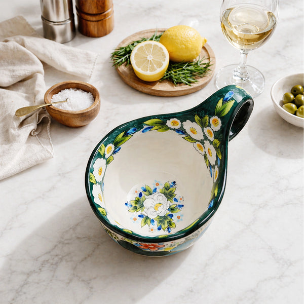 Lavender Polish Floral Soup Bowl with Handle - Set of 1