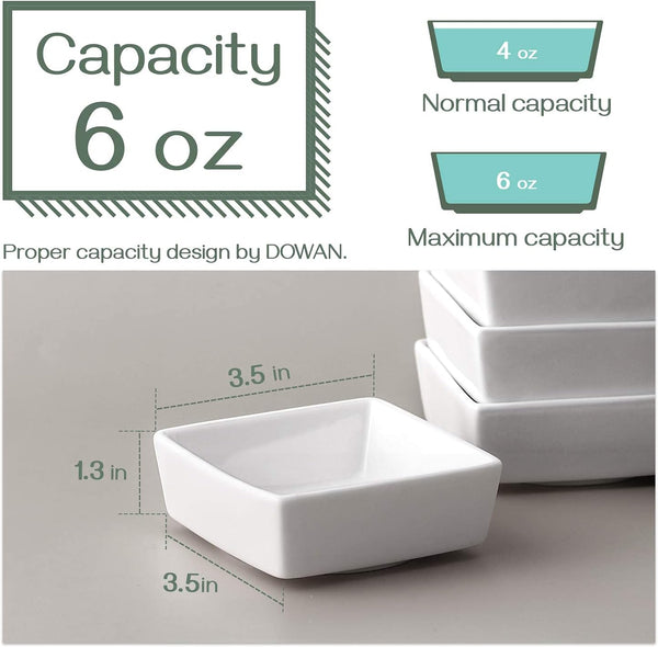 Wedding White Porcelain Square Ramekin Bowls- Set of 6