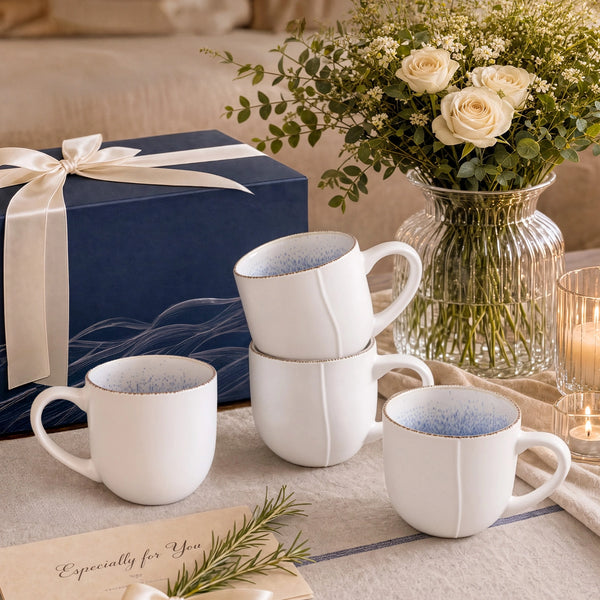 Caymere 12 Oz Coastal Blue Coffee Mugs - Set of 4