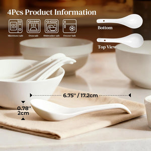 Wedding White Porcelain Spoons - Set of 4