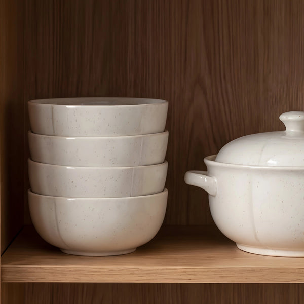 Embossed Sesame Glaze Soup Bowls - Set of 4