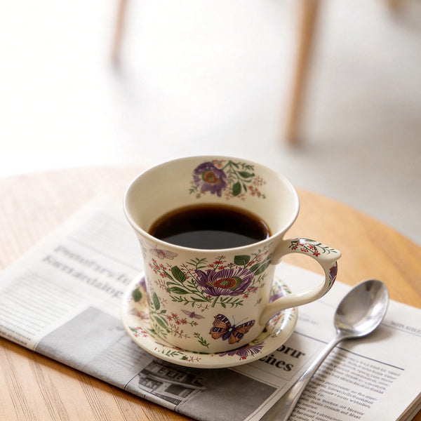 Floral Latte Cup and Saucer - Set of 1