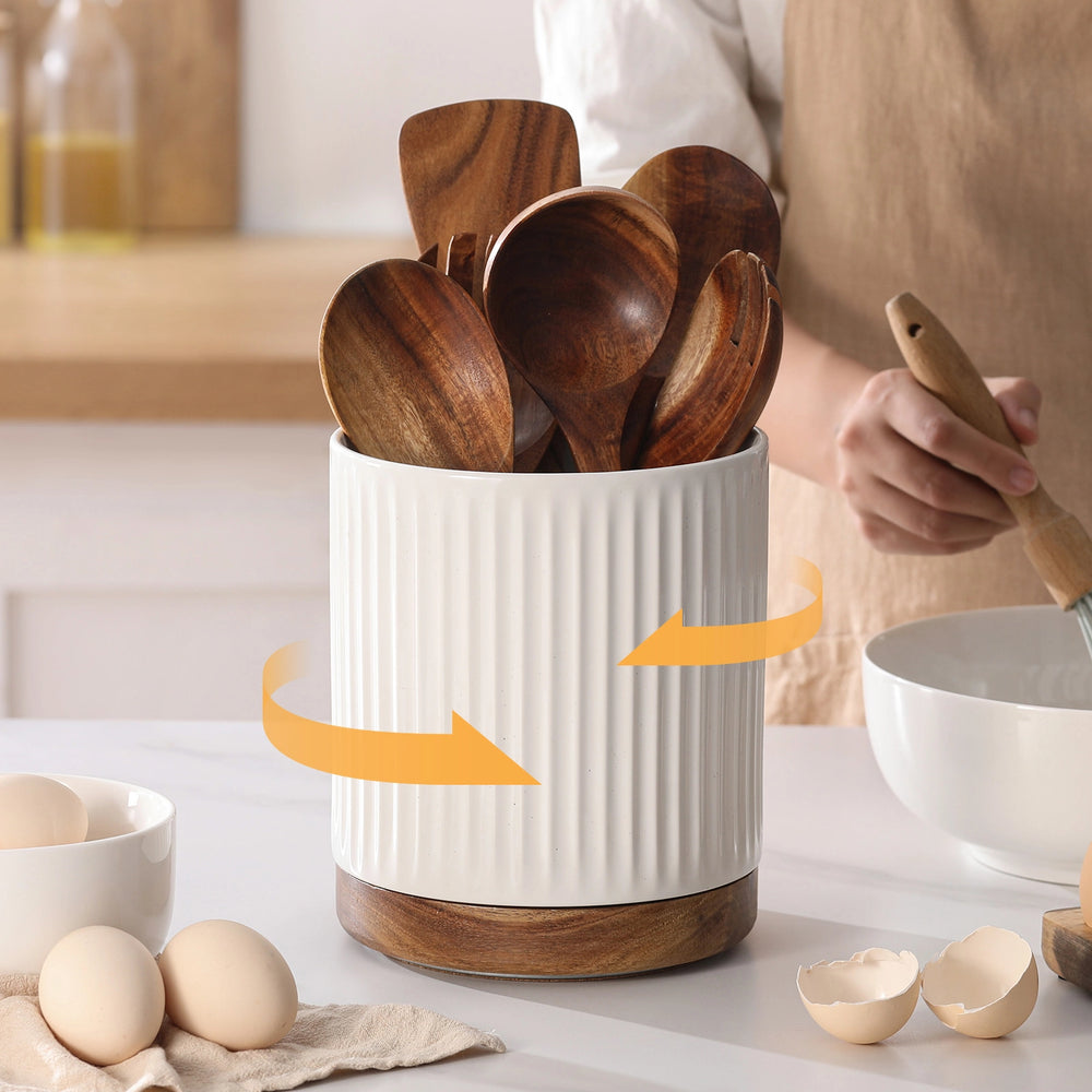 Rotating Ceramic Utensil Holder with Divider