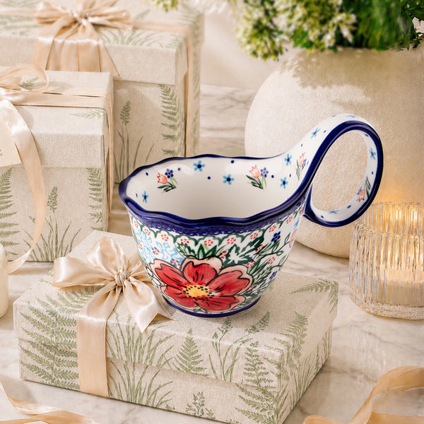 Hibiscus Polish Floral Soup Bowl with Handle - Set of 1
