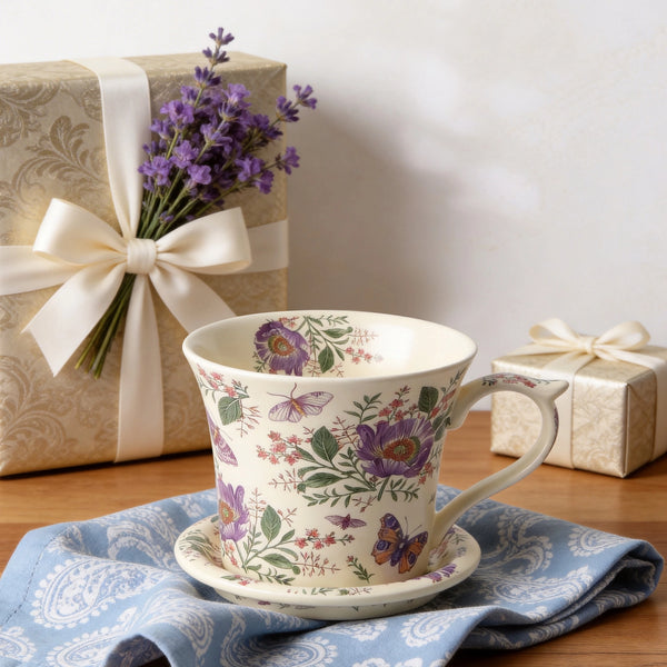 Floral Latte Cup and Saucer - Set of 1