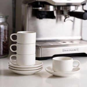White Ceramic Coffee Cups and Saucers - Set of 4