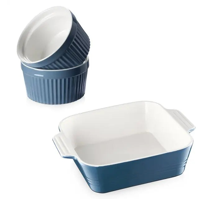 8x8 Ceramic Baking Dish with Handles 8oz Ramekins set of 2