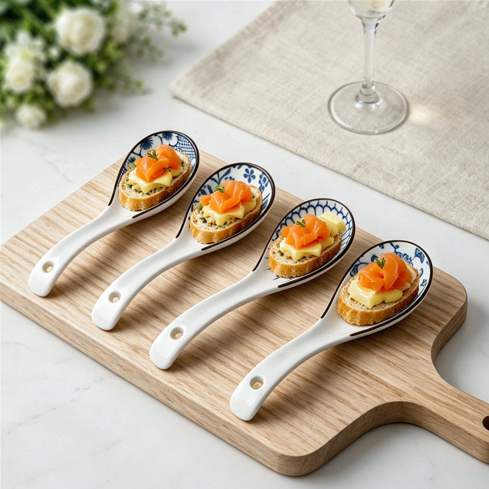 Blue Floral Soup Spoons - Set of 4