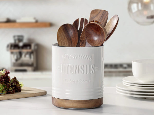 White Extra Large Rotating Utensil Holder - Set of 1