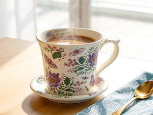 Floral Latte Cup and Saucer - Set of 1