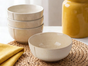 Embossed Sesame Glaze Soup Bowls - Set of 4