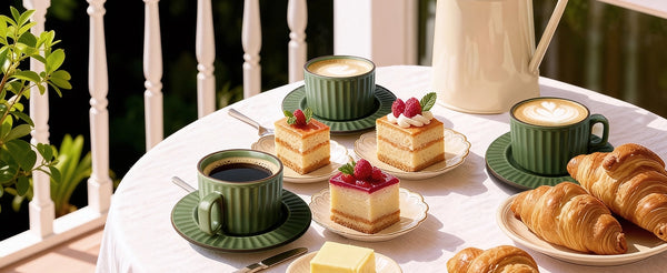 Green Cappuccino Cups and Saucers - Set of 4