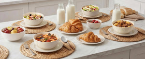 Embossed Sesame Glaze Soup Bowls - Set of 4
