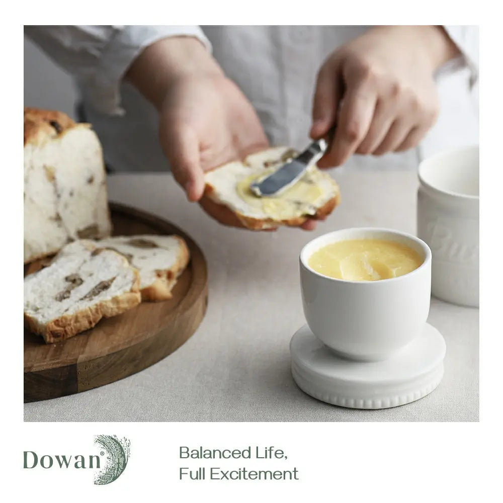 DOWAN Porcelain Butter Keeper Crock, French Butter Crock with Wood Knob Lid, Butter Dish for Soft Butter, Blue, Size: 1