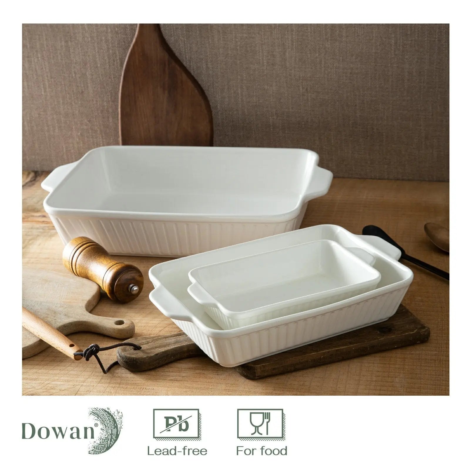 Dowan Ceramic Baking Dishes for Oven - Set of 3 (15.6''/12.2''/8.9'') –  Dowan®