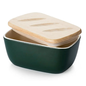 Ceramic Butter Dish with Cover - Dark Green.