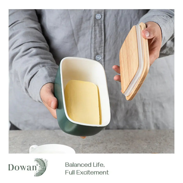 Ceramic Butter Dish with Cover - Dark Green.