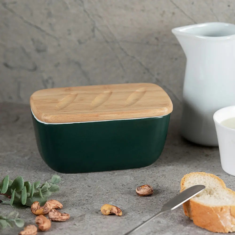 Ceramic Butter Dish with Cover - Dark Green.