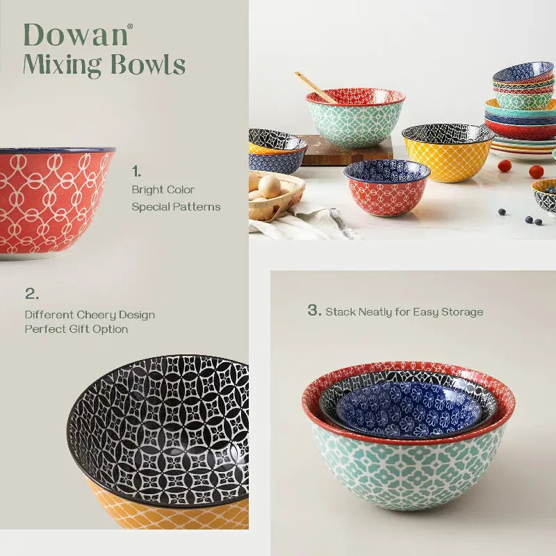 DOWAN Ceramic Bowl Set with Lids, Serving Bowls with Lids, Food Storage  Container, Porcelain Prep Bowl, Small Mixing Bowls for Kitchen, Microwave 