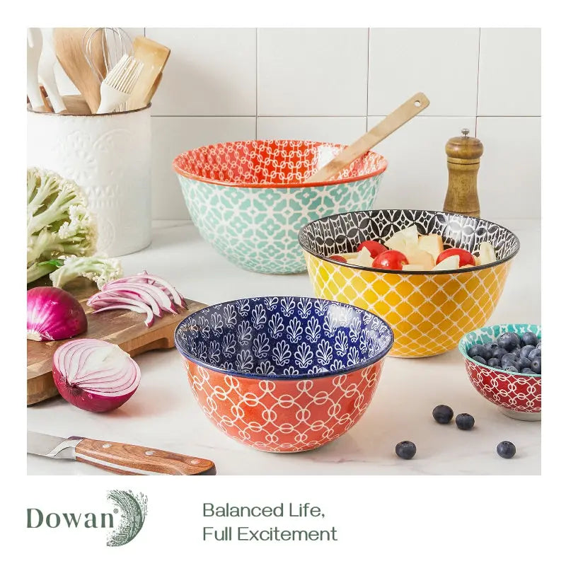 DOWAN Mixing bowls, 4.25/2/0.5 Qt Ceramic Mixing Bowls for Kitchen, Large  Salad Serving Bowls, Nesting Mixing Bowls Set, Microwave Safe, Blue