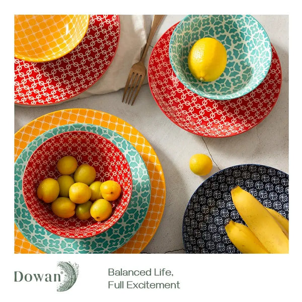 Ceramic Plate and Bowl Set - Set of 12