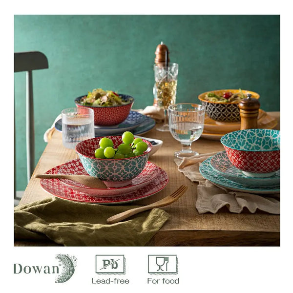 Ceramic Plate and Bowl Set - Set of 12
