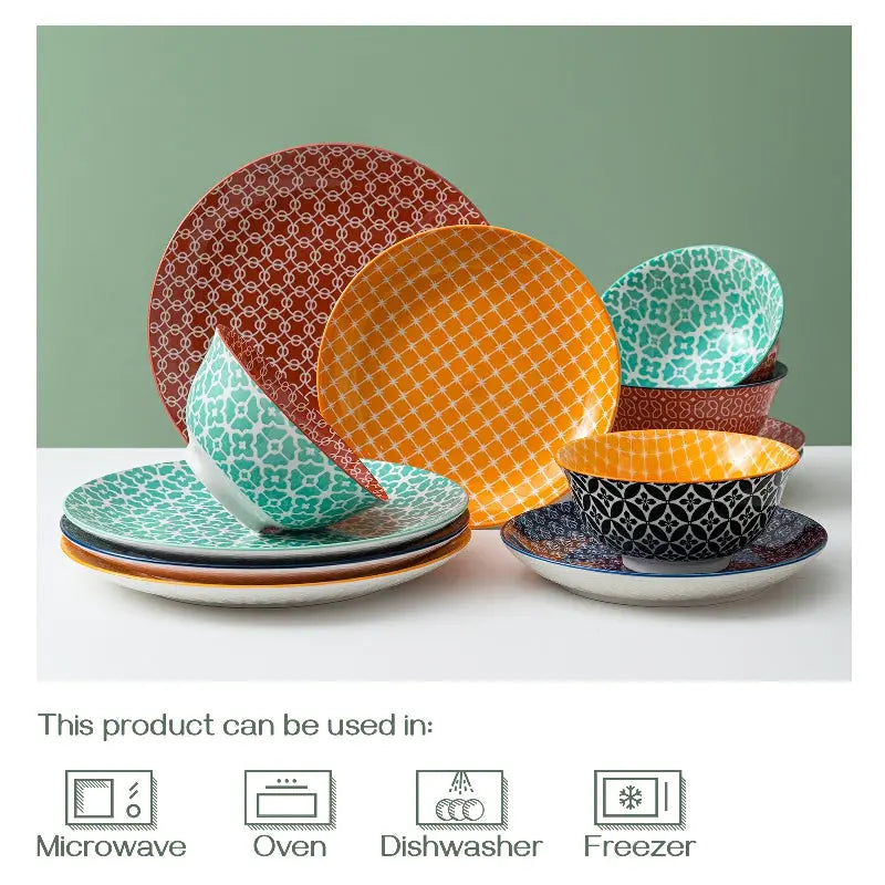 Colorful Porcelain Dinner Set Of 12 For Your Kitchen - Dowan – Dowan®