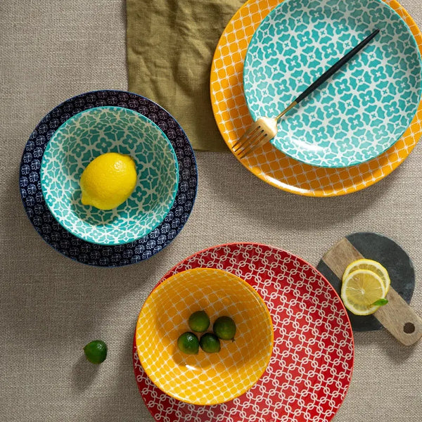 Ceramic Plate and Bowl Set - Set of 12