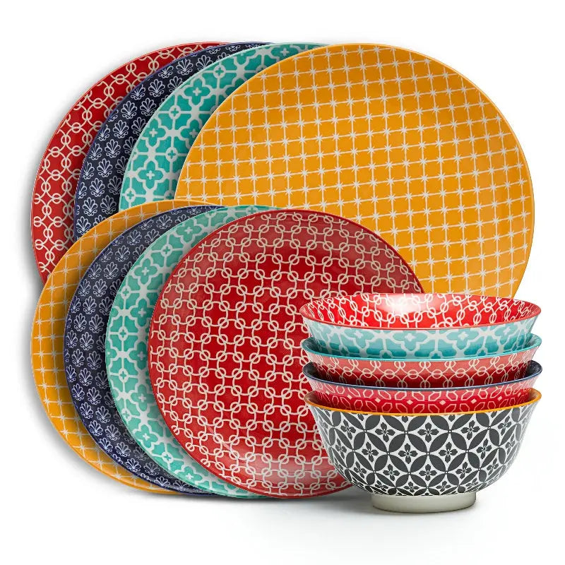 Ceramic Plate and Bowl Set - Set of 12