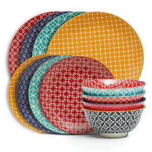 Ceramic Plate and Bowl Set - Set of 12