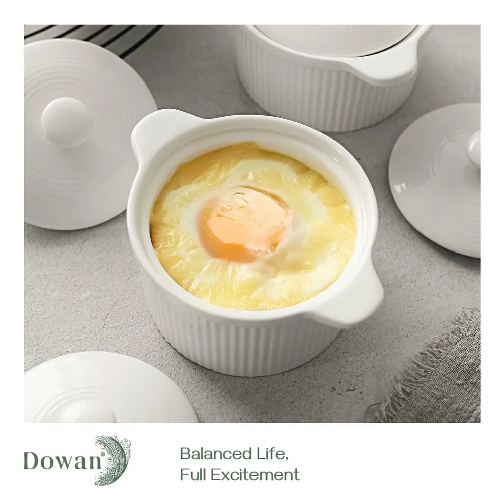 Covered White Ceramic Ramekins - Set of 4 