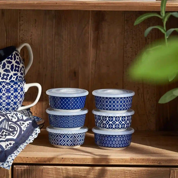 Vintage Blue Ramekins with Lids - Set of 6