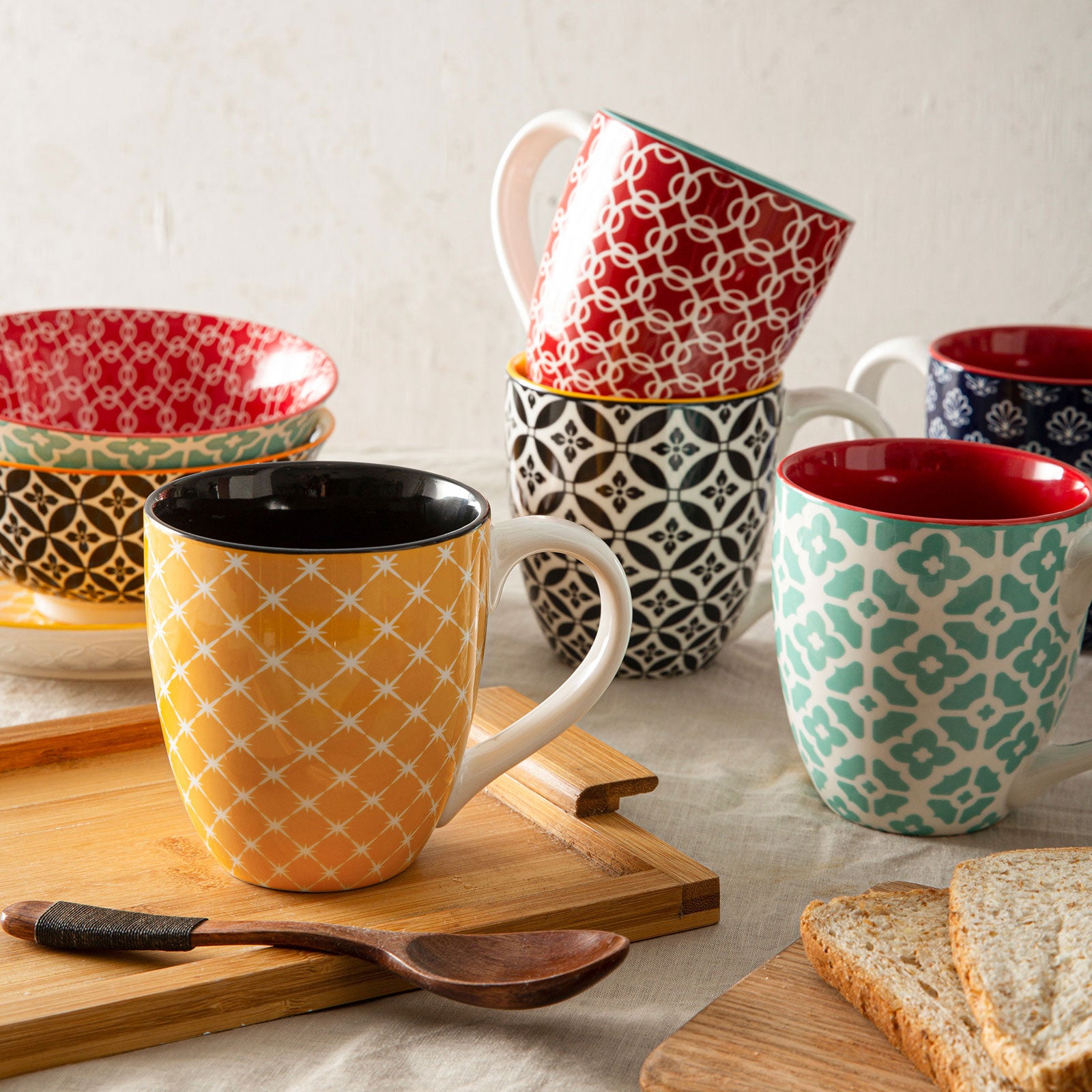 Vibrant Ceramic Coffee Mugs - Set of 6