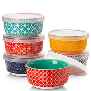 Vibrant Ceramic Dip Bowls with Lids - Set of 6