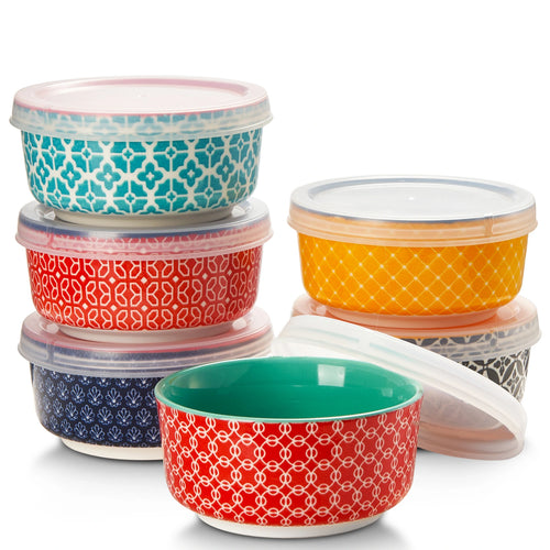 Vibrant Ceramic Dip Bowls with Lids - Set of 6