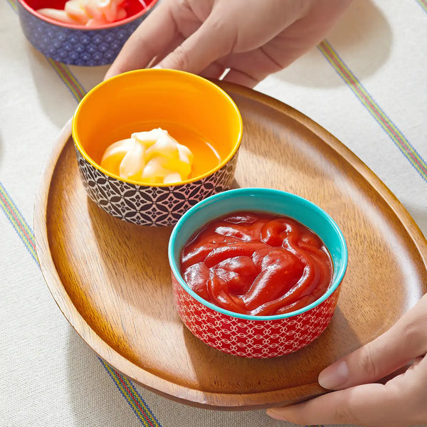 Vibrant Ceramic Dip Bowls with Lids - Set of 6