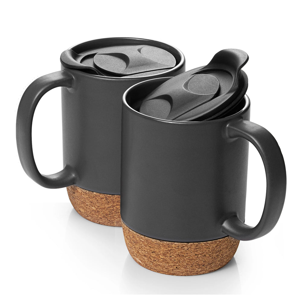 Porcelain Coffee Mugs with Cork Bottom - Set of 2