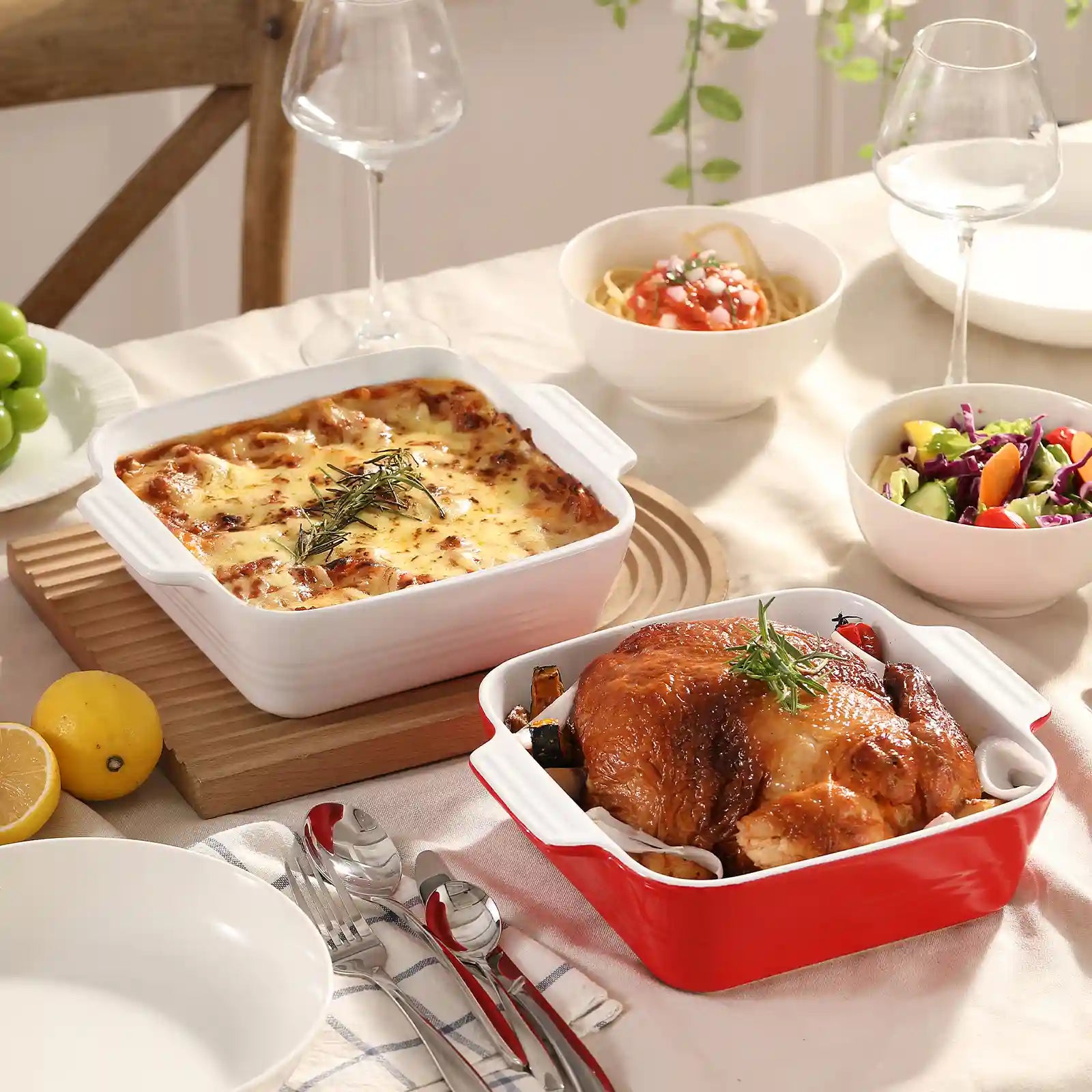 Wedding White Square Baking Dish - Set of 1 - Thumbnail 2