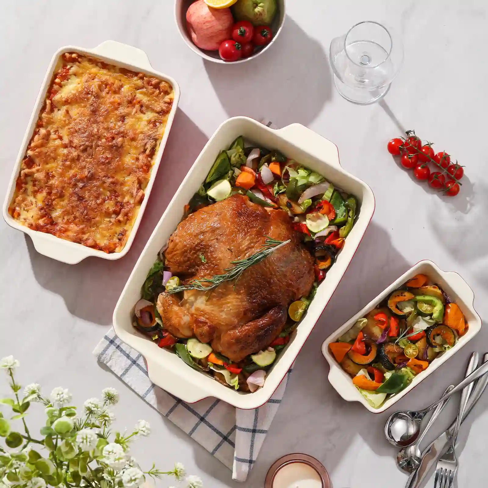 Wedding White Porcelain Baking Dishes - Set of 3 - Thumbnail 4