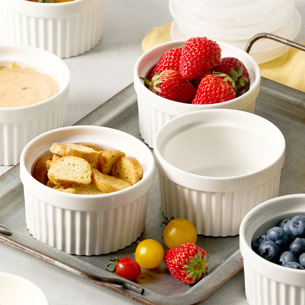 Wedding White Porcelain Covered Ramekins, Multi-Size - Set of 6